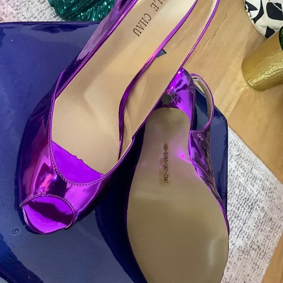 Patent Neon Purple Slingback Peep Toe Stiletto Heels - Picture 4 of 4